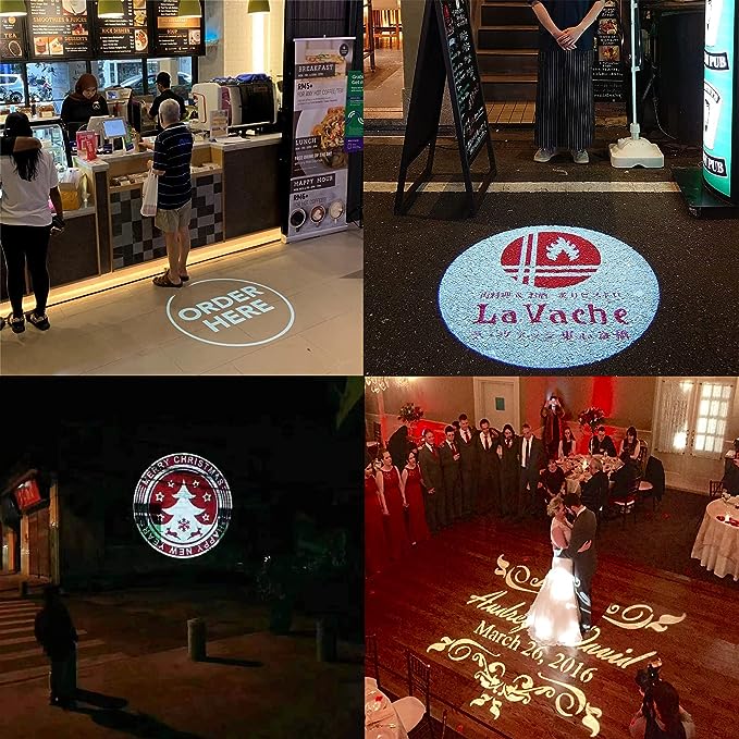 YKGOBO LED Logo GOBO Projector Image Rotation IP65 Waterproof with Manual Zoom DJ Effect Light Custom Gobos for Hotel Car Wash Company Restaurant Store Wedding Advertising Outdoor Use